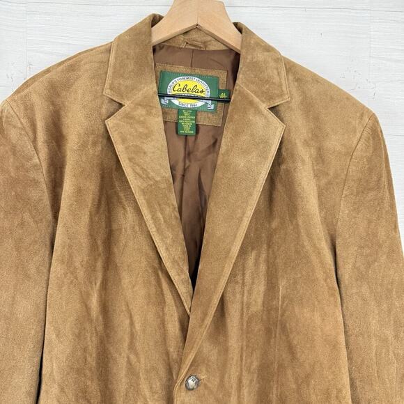 Cabela's Brown Leather Sport Coat Blazer Men 44 R Buffalo Nickel Buttons Suede - Picture 2 of 16
